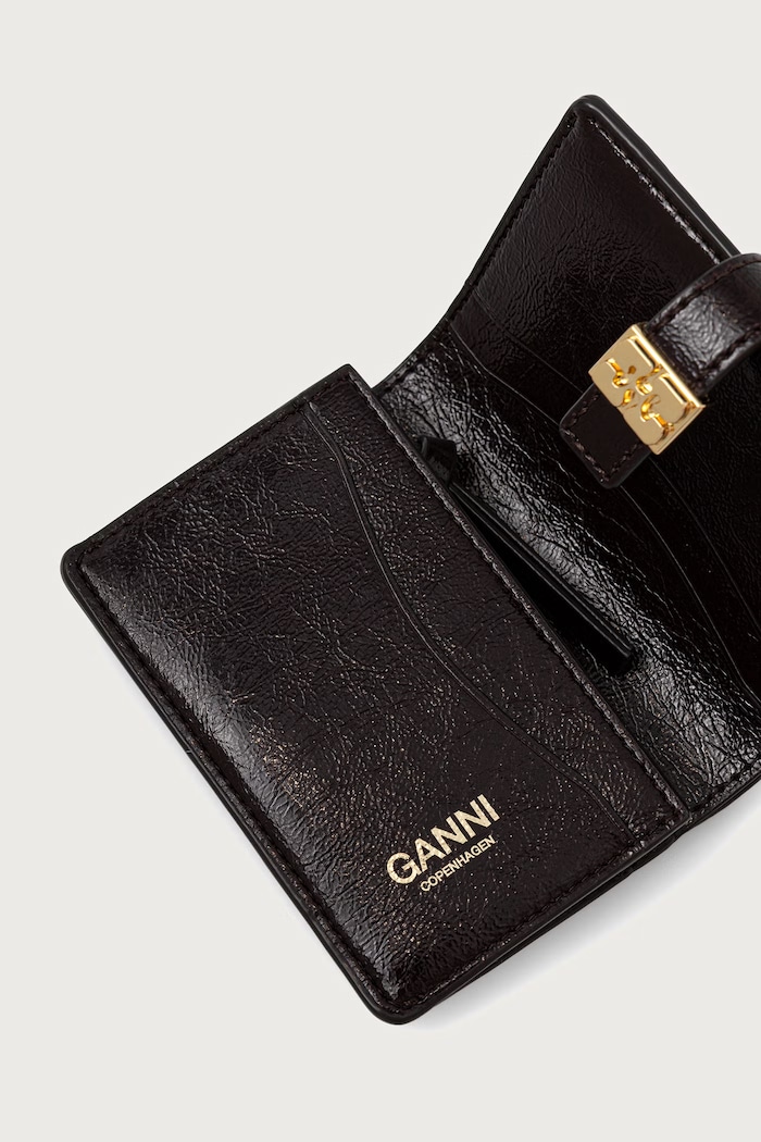 Akcesoria GANNI Card Holder Deep Shine portfel z imitacji skóry damski B3010393 brązowy
