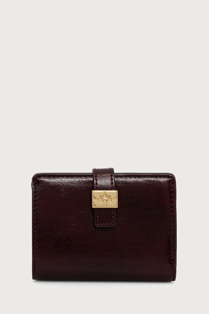 GANNI Slim Card Holder Deep Shine portfel z imitacji skóry damski bordowy B3010369