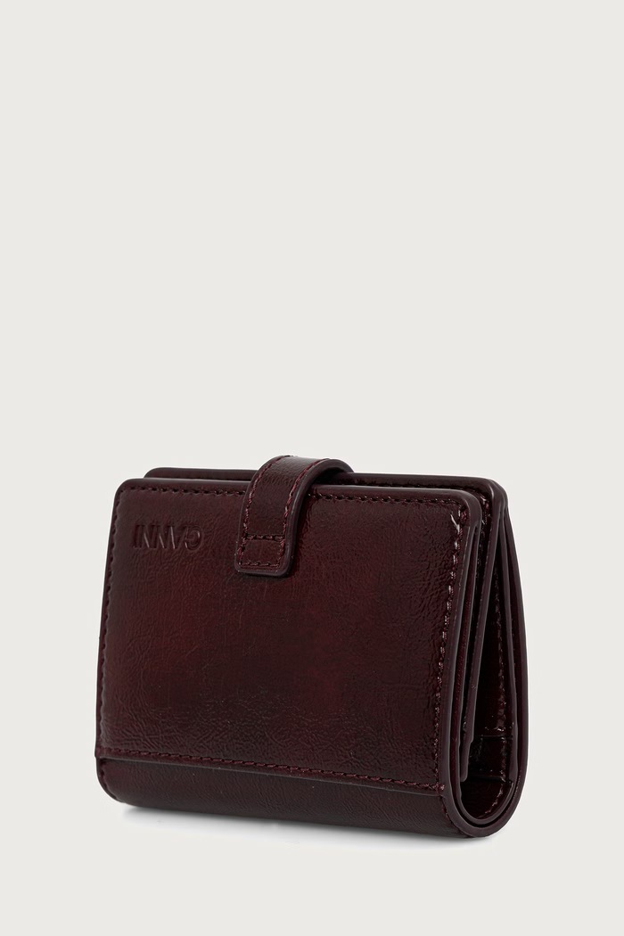 GANNI Slim Card Holder Deep Shine portfel z imitacji skóry damski B3010369 bordowy AW26