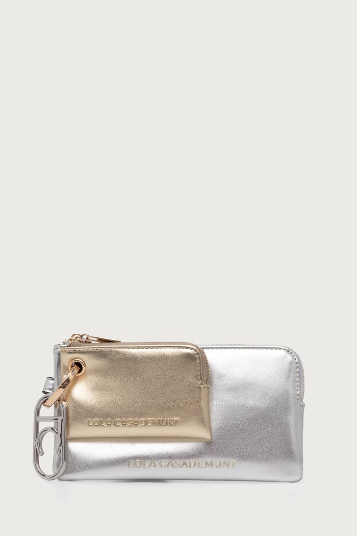 Lola Casademunt zestaw portfel i etui na karty damski z imitacji skóry srebrny LS2612020
