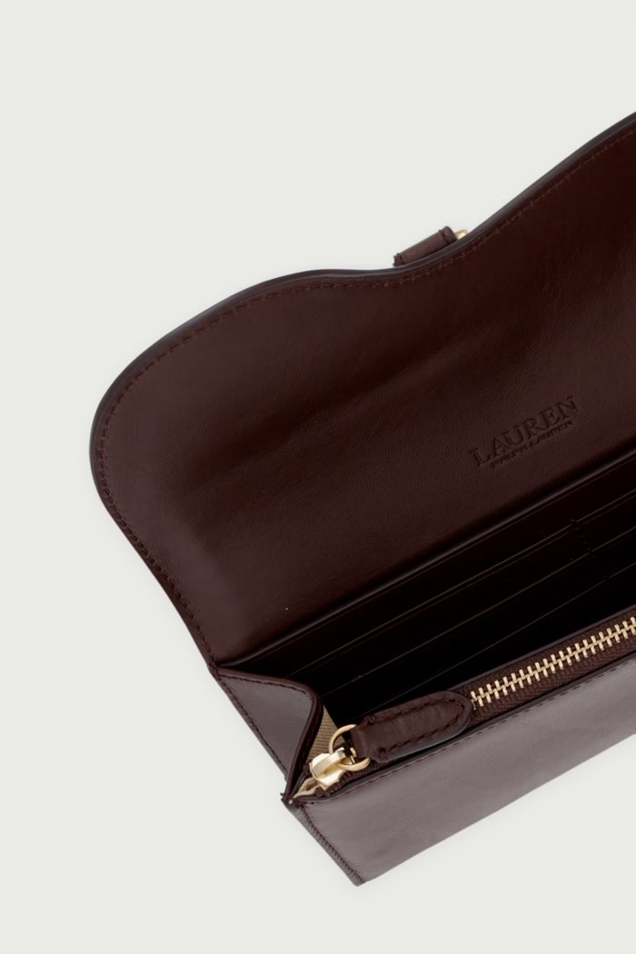 Akcesoria Lauren Ralph Lauren Portfel damski skórzany 432P18693 brązowy