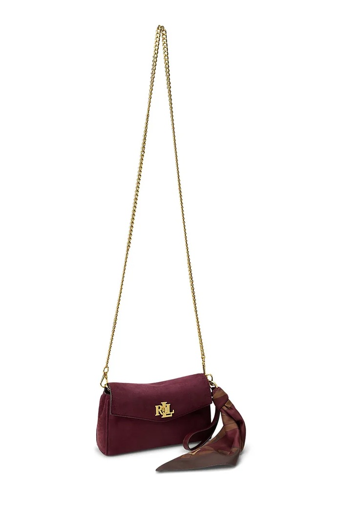 Akcesoria Lauren Ralph Lauren Portfel crossbody damski skórzany 432P18554 bordowy