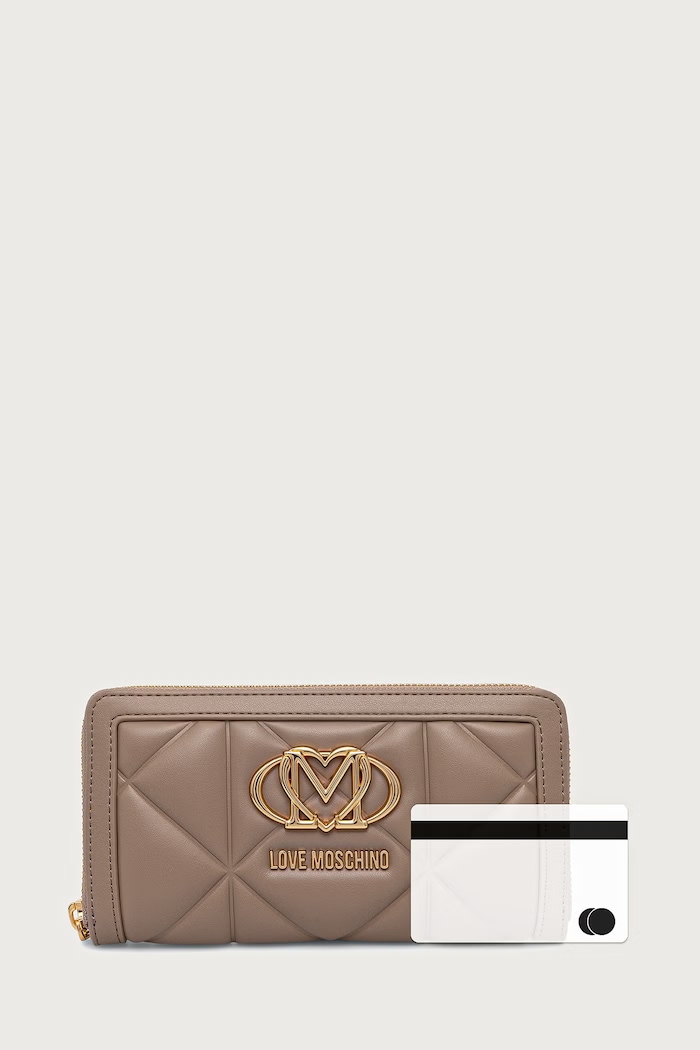Portfel damski z imitacji skóry Love Moschino beżowy JC5644PP0PLC0105