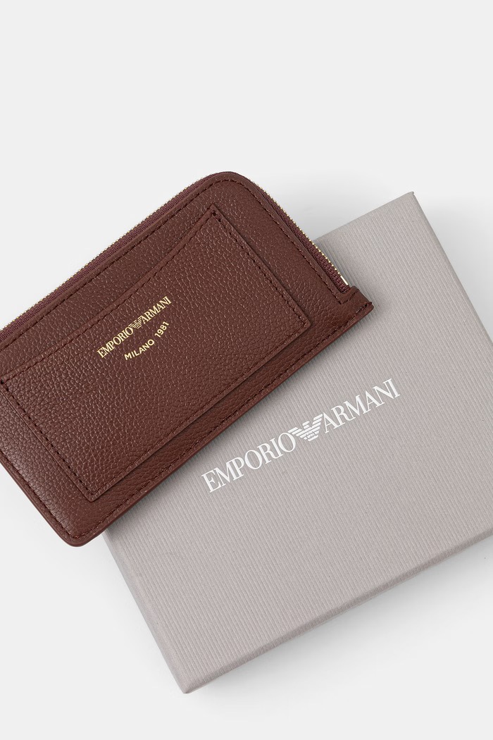 Akcesoria Emporio Armani portfel damski skórzany EW000367.AF19568 brązowy