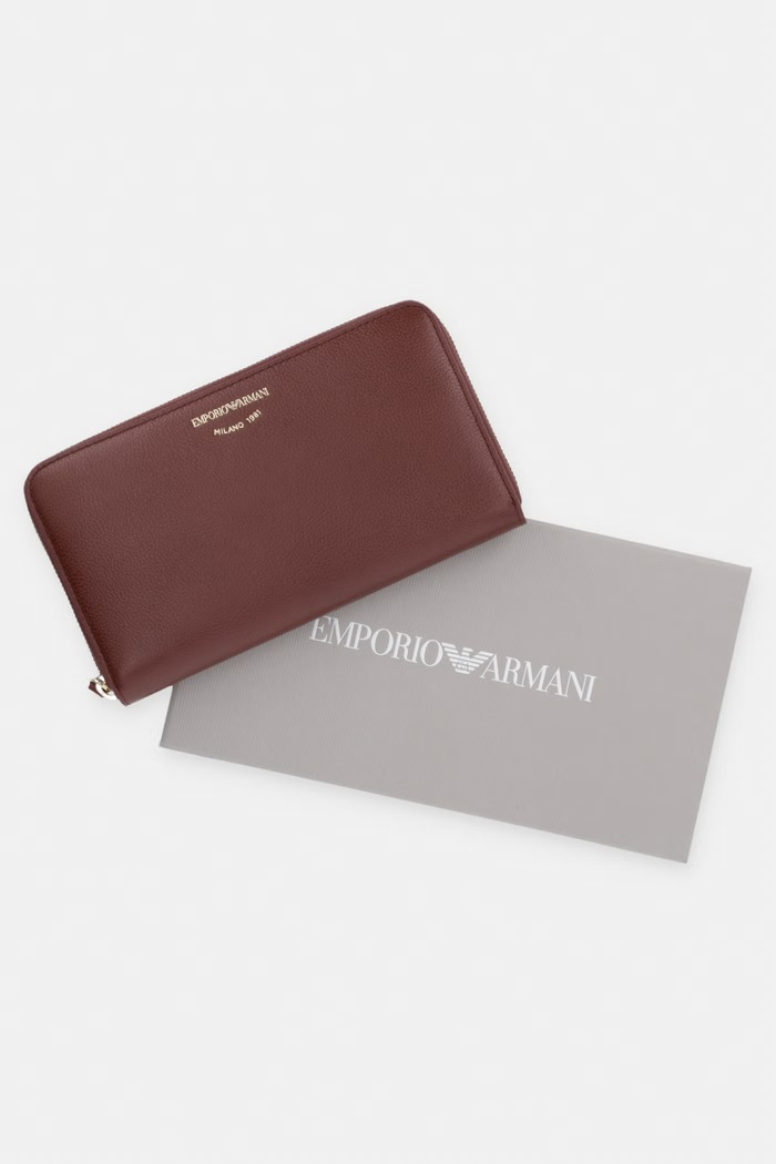 Emporio Armani portfel damski skórzany brązowy EW000366.AF19568