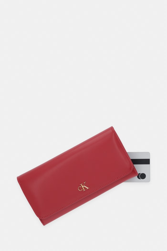 Calvin Klein portfel damski skórzany czerwony LV04F1224G