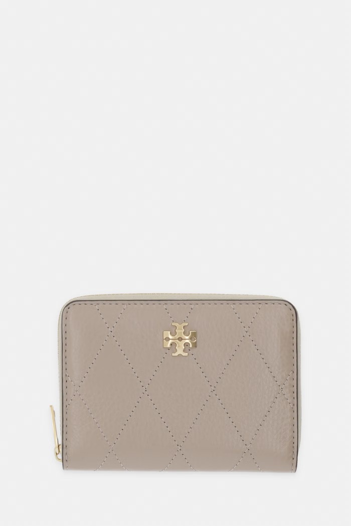 Tory Burch portfel damski skórzany Charlie beżowy 186098