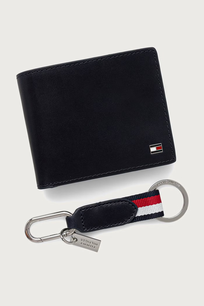 Tommy Hilfiger Komplet denarnice in obeska za ključe moški usnjeni mornarsko modra AM0AM14805
