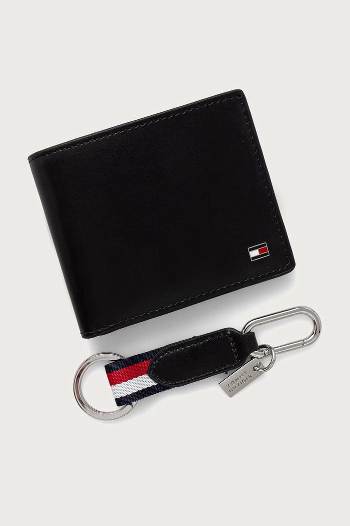 Tommy Hilfiger Komplet denarnice in obeska za ključe moški usnjeni črna AM0AM14805