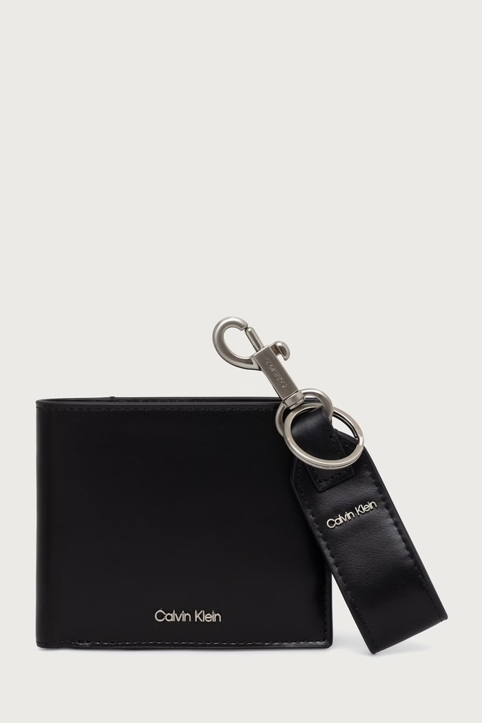 Calvin Klein Sada peňaženky a kľúčenky pánska kožená čierna LV04D1367G