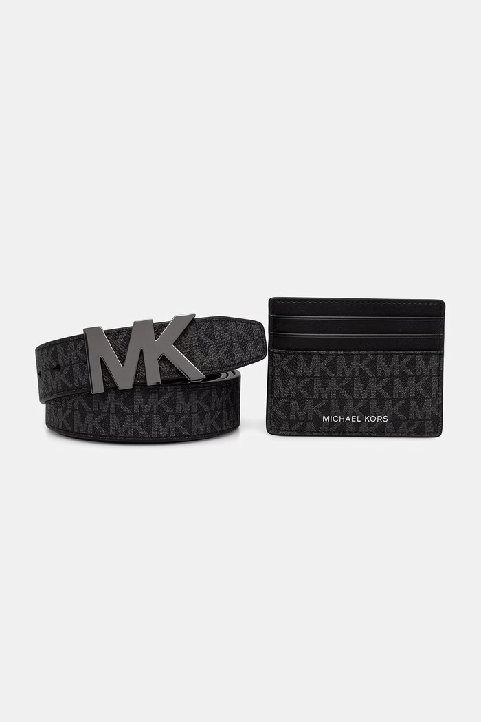 Michael Kors zestaw etui na karty i pasek męski czarny 39S4LBLY6B