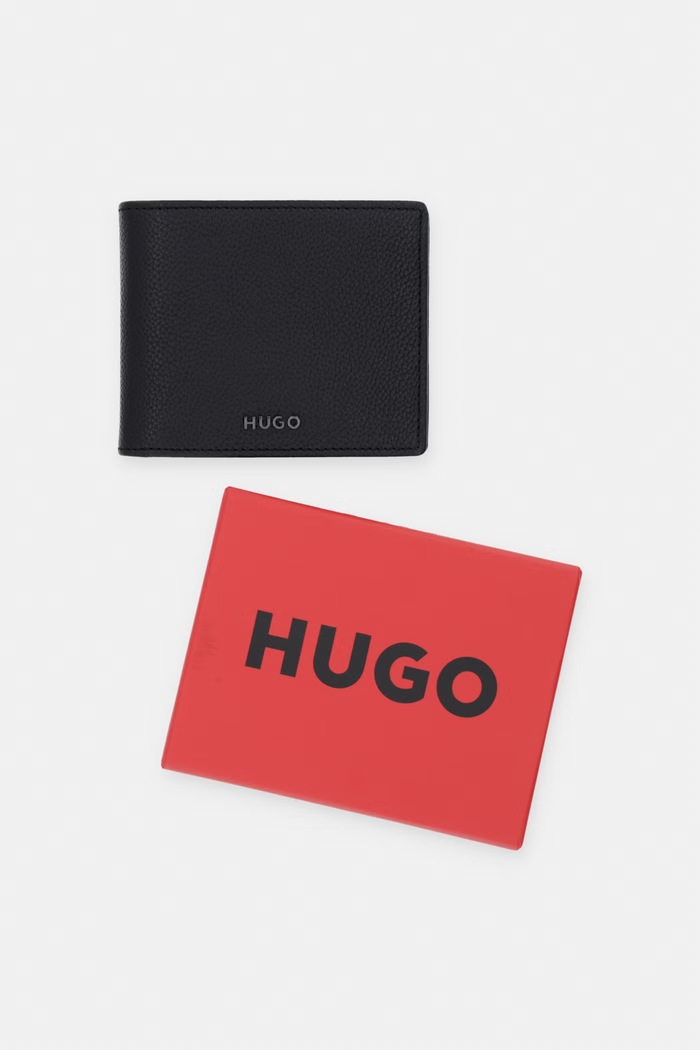 HUGO πορτοφόλι ανδρικό δερμάτινο HUKE_Trifold 50568408 μαύρο