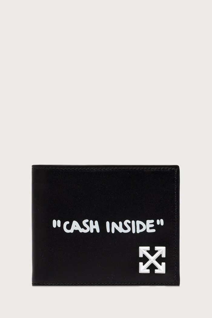 Off-White Jitney Quote Bifold portofel din piele negru OWMNC16F26LT01
