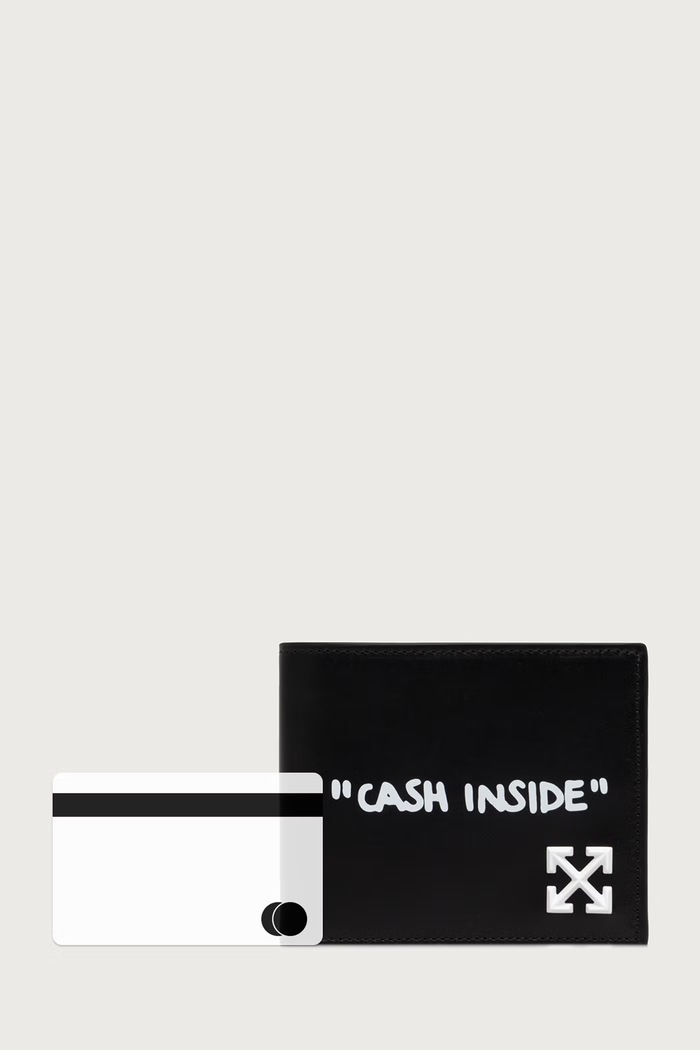 Jitney Quote Bifold portofel din piele Off-White negru OWMNC16F26LT01
