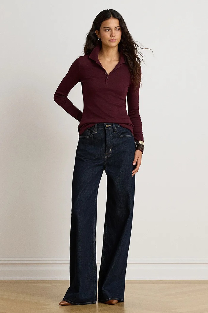 Odzież Lauren Ralph Lauren Polo damskie z bawełną 200B27414 bordowy