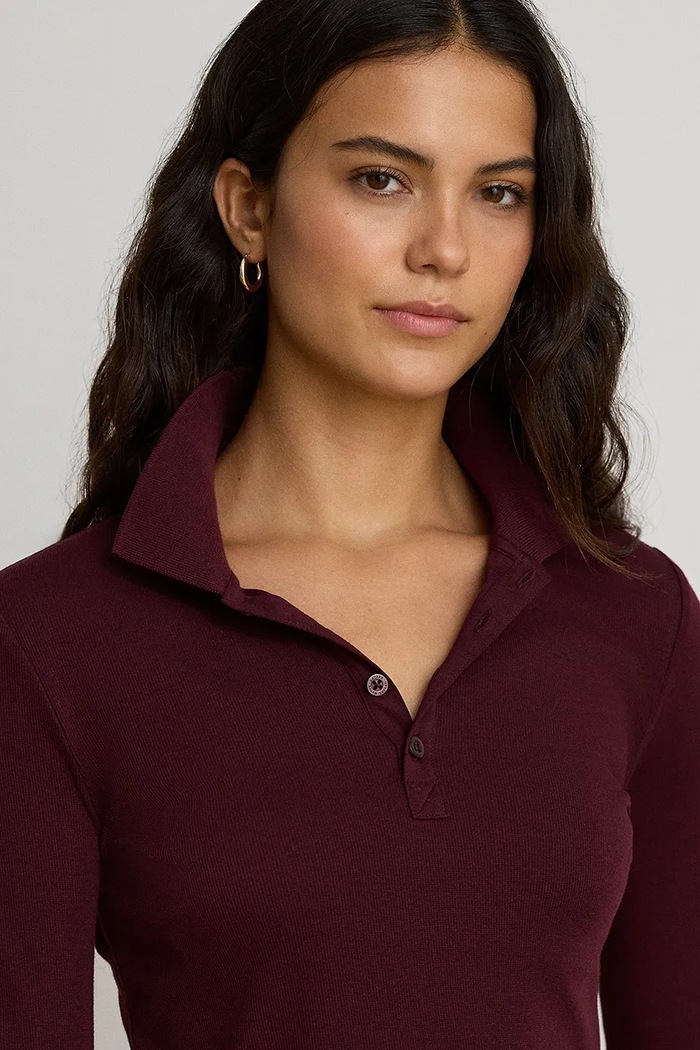 Polo damskie z bawełną Lauren Ralph Lauren 200B27414 bordowy