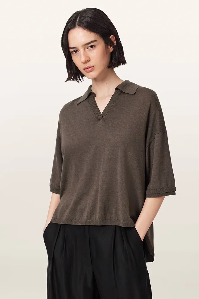 AllSaints Polo pentru femei cu lână BERN verde W009KF