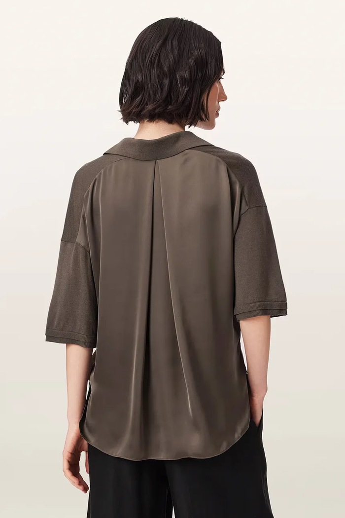 AllSaints Polo pentru femei cu lână BERN W009KF verde AW26