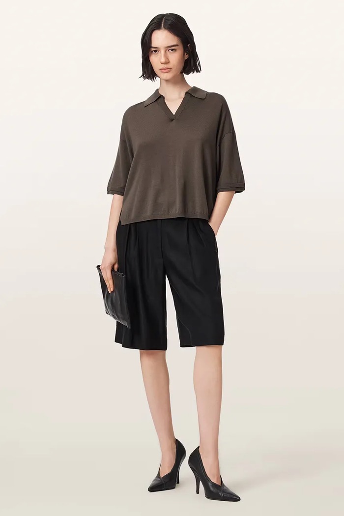 Îmbrăcăminte AllSaints Polo pentru femei cu lână BERN W009KF verde