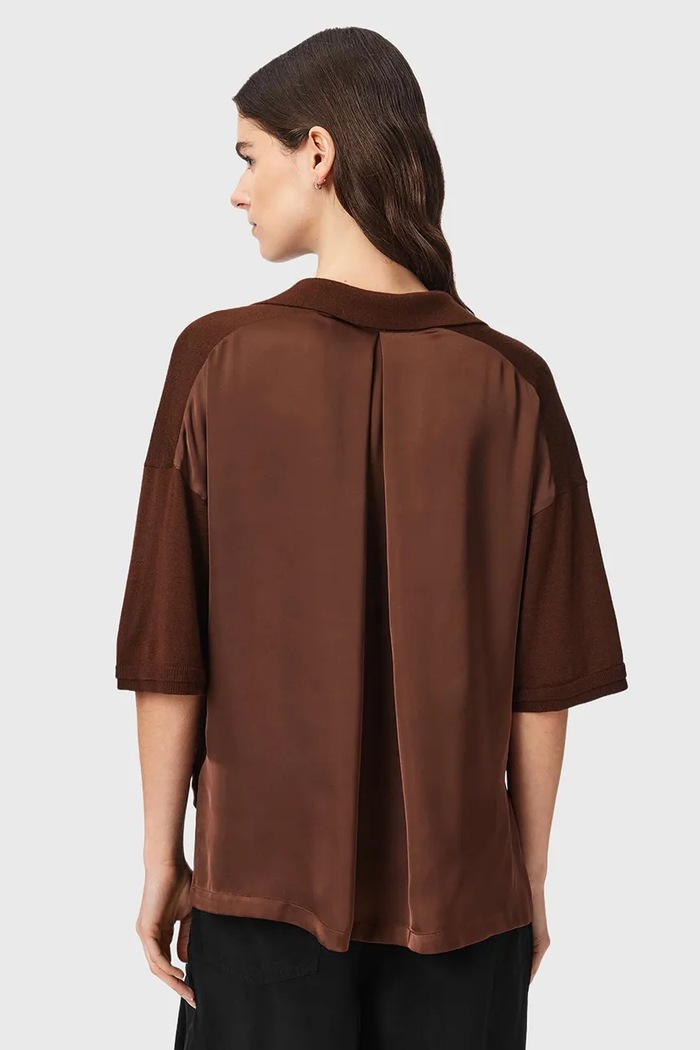 AllSaints Polo damskie z wełną BERN W009KF brązowy AW26
