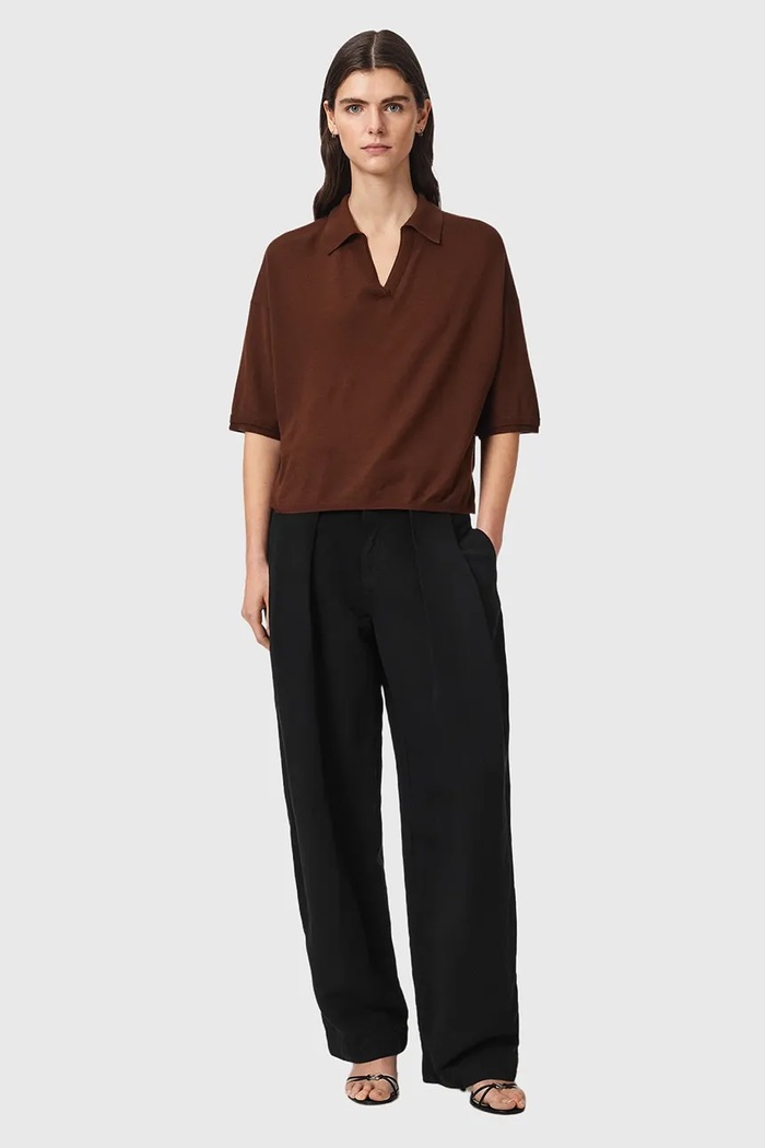 Odzież AllSaints Polo damskie z wełną BERN W009KF brązowy
