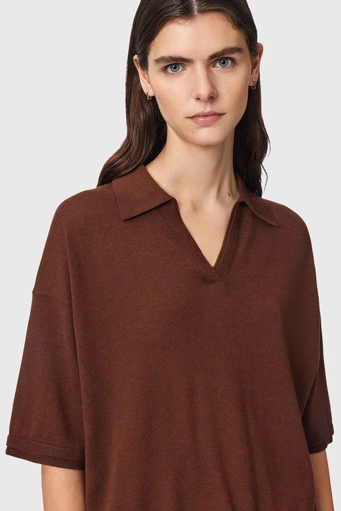 Polo damskie z wełną BERN AllSaints W009KF brązowy