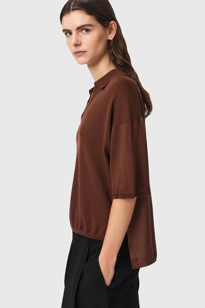 Polo damskie z wełną BERN AllSaints brązowy W009KF