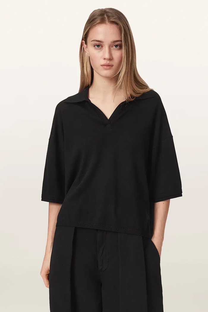 AllSaints Polo damskie z wełną BERN czarny W009KF