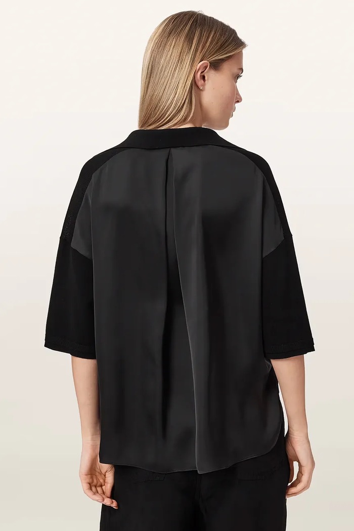AllSaints Polo damskie z wełną BERN W009KF czarny AW26