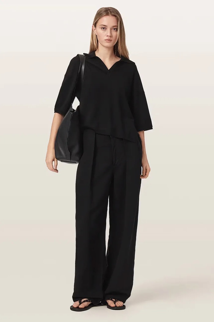 Odzież AllSaints Polo damskie z wełną BERN W009KF czarny