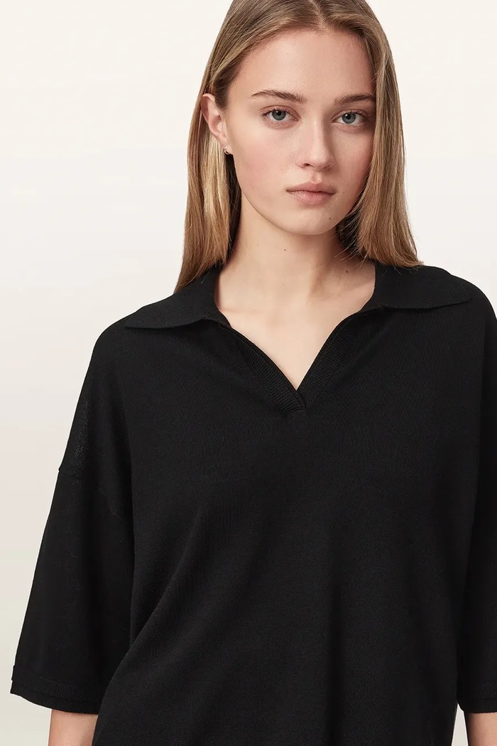 Polo damskie z wełną BERN AllSaints W009KF czarny