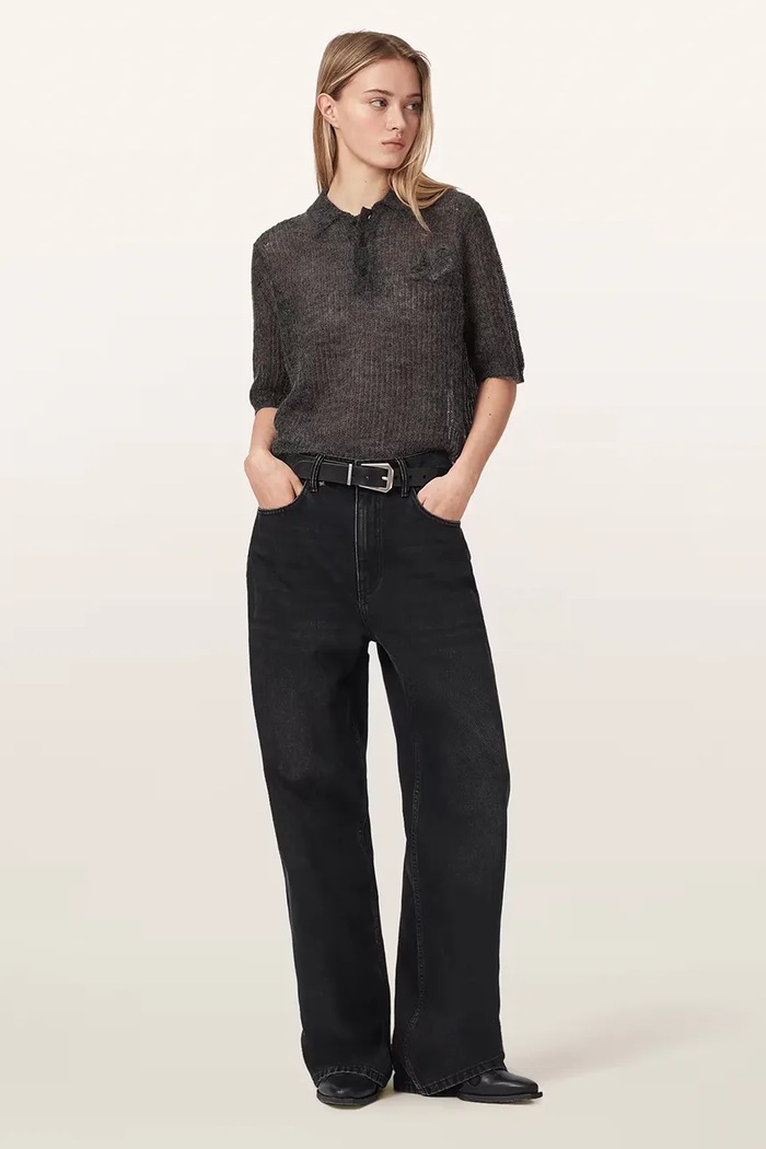 Polo swetrowe damskie z wełną ANABEL POLO TEE AllSaints W003KE szary