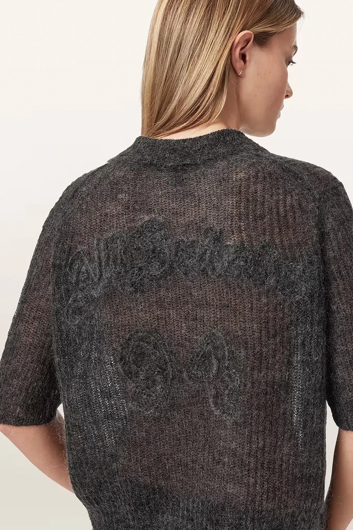 Polo swetrowe damskie z wełną ANABEL POLO TEE AllSaints szary W003KE