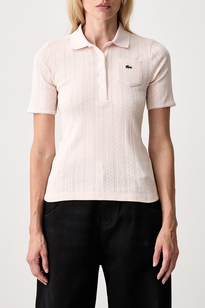 Polo bawełniane damskie Lacoste beżowy DF5101.N6I