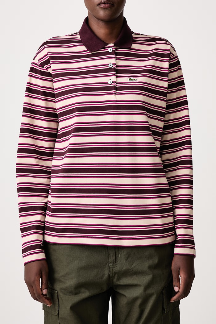 Longsleeve bawełniany damski Lacoste bordowy DF3003.ST7
