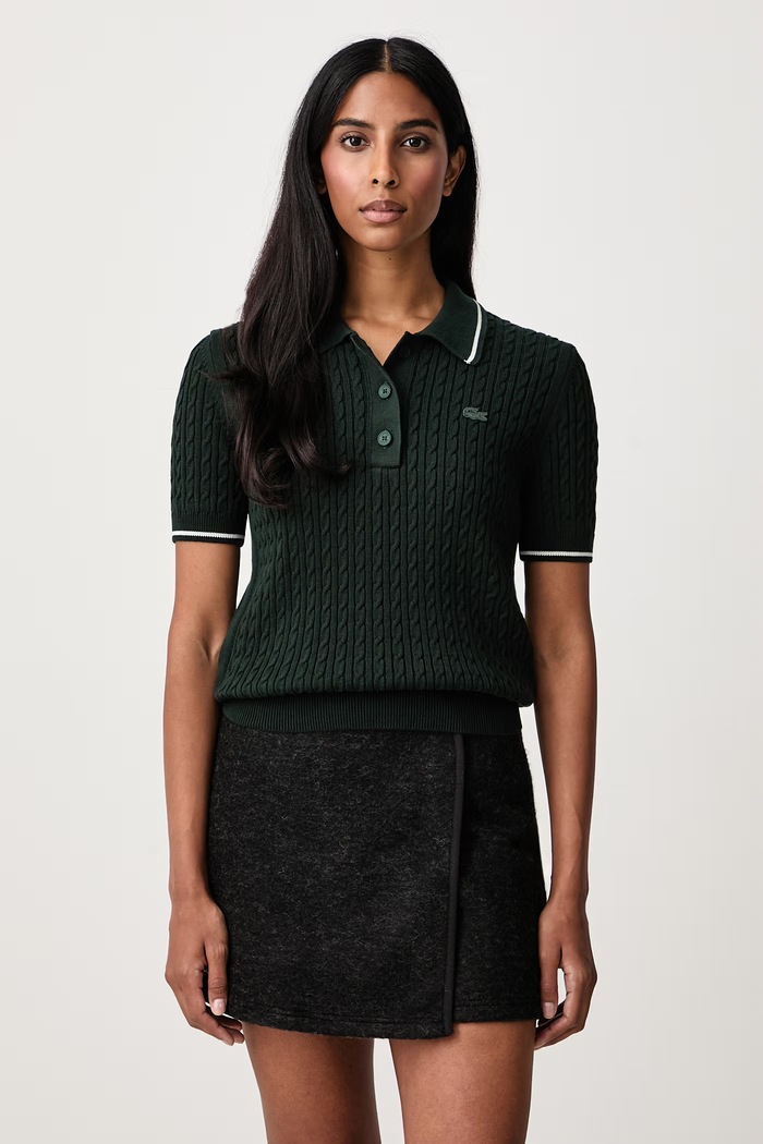 Lacoste Sweter z krótkim rękawem z bawełną damski zielony AF0972.YZP