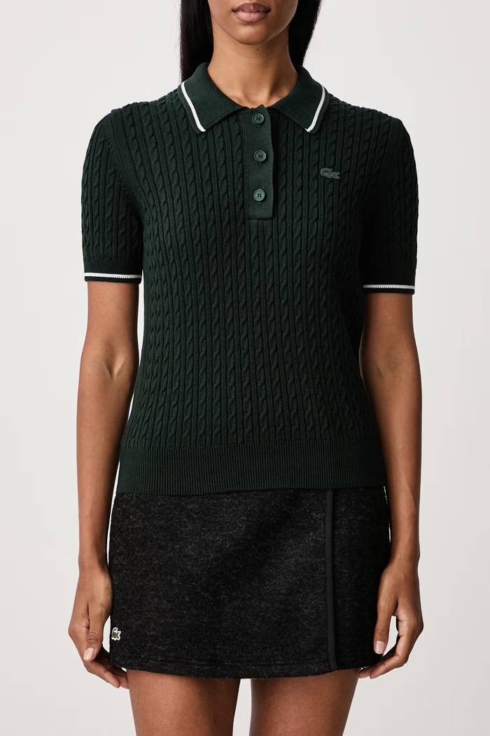 Sweter z krótkim rękawem z bawełną damski Lacoste zielony AF0972.YZP