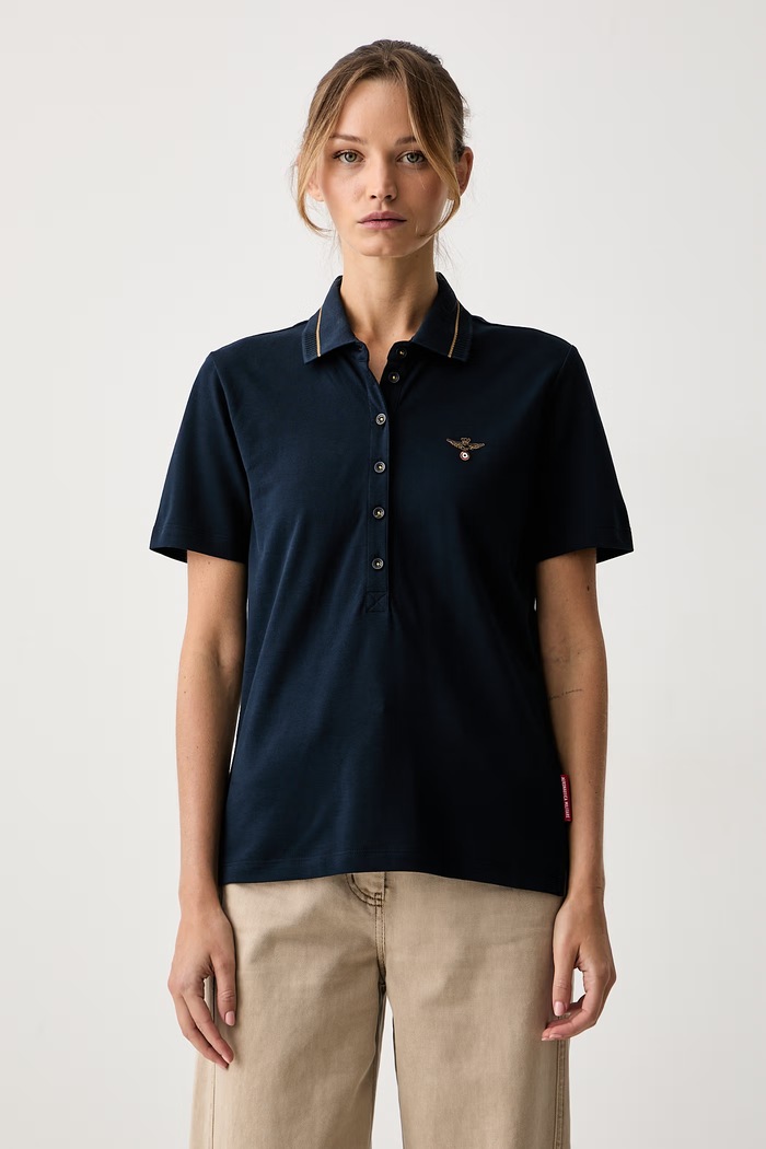 Aeronautica Militare polo damskie bawełniane granatowy PO1943DP00082