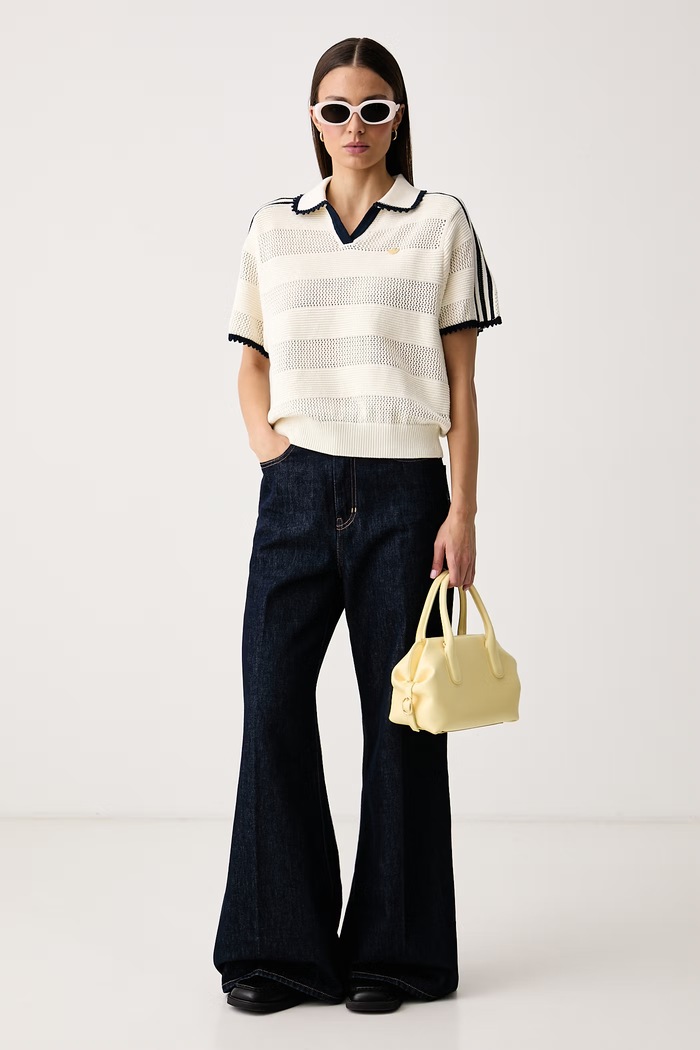 adidas Originals Polo damskie bawełniane Resort KX0713 beżowy AW26