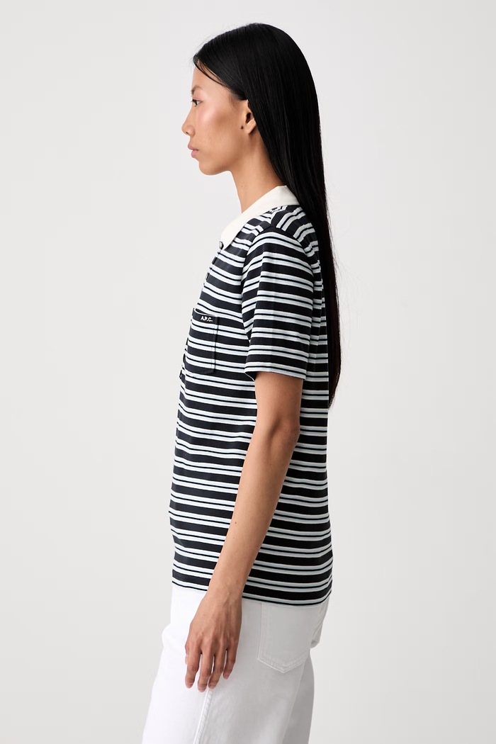 A.P.C. courtes rayee GOTS polo bawełniane damskie granatowy COHMZ.F26572