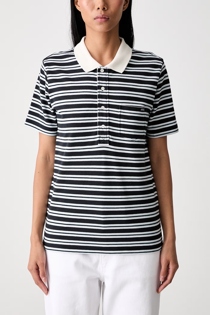 A.P.C. courtes rayee GOTS polo bawełniane damskie COHMZ.F26572 granatowy