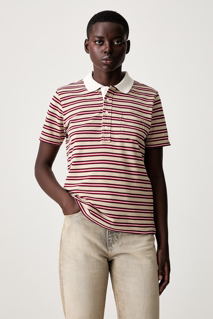 A.P.C. courtes rayee GOTS polo bawełniane damskie beżowy COHMZ.F26572