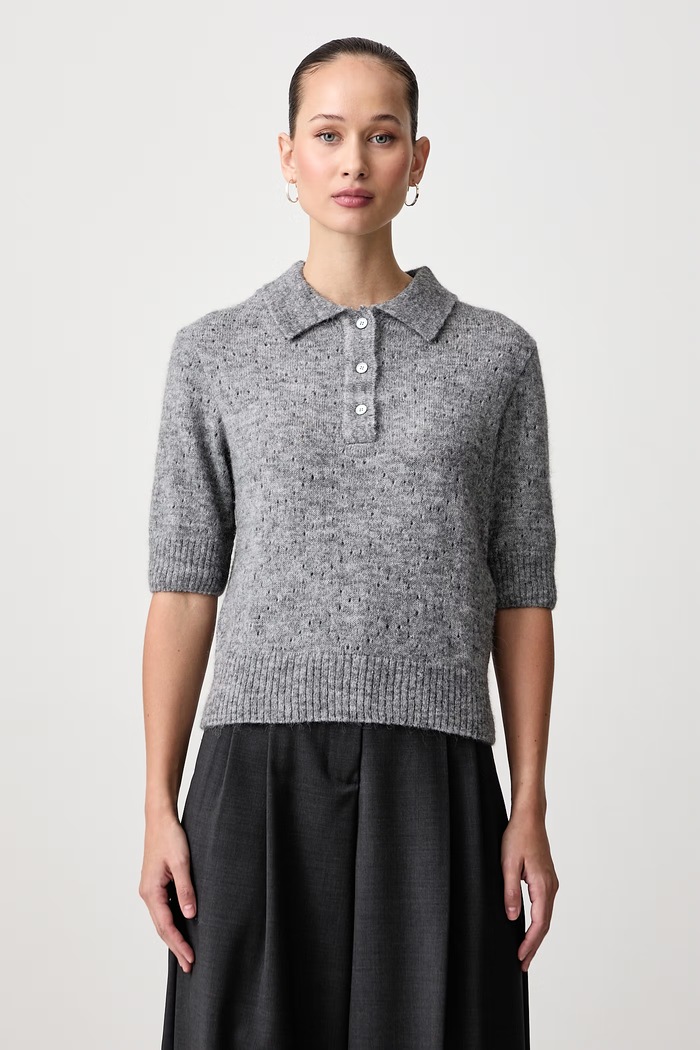 Paul&Shark Sweter z krótkim rękawem damski z wełną alpaki szary 16351106