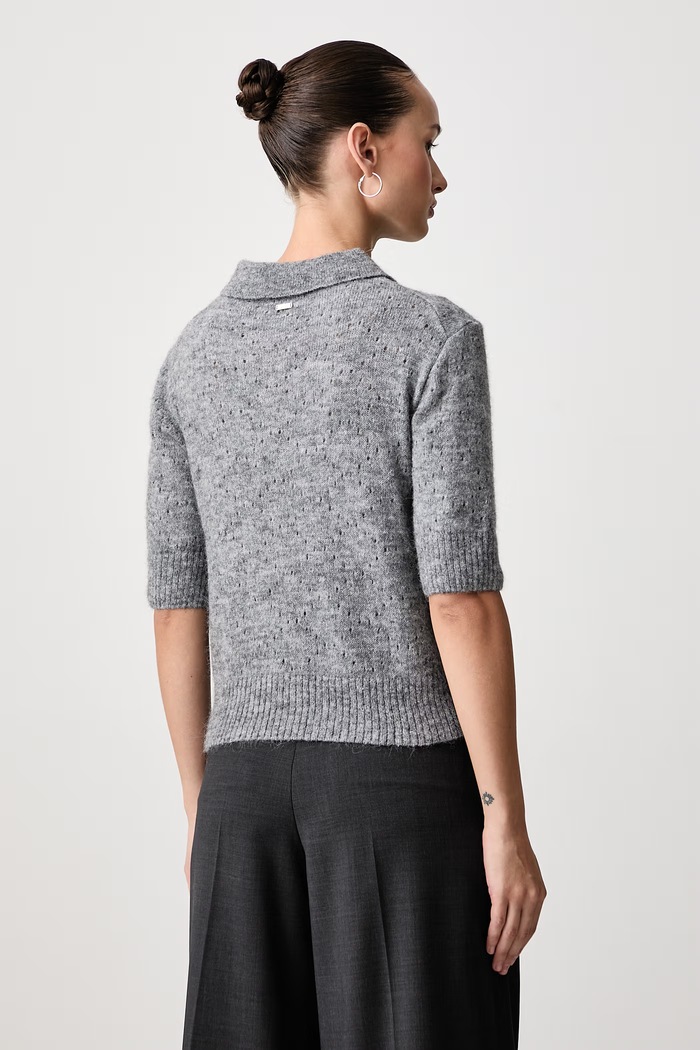 Odzież Paul&Shark Sweter z krótkim rękawem damski z wełną alpaki 16351106 szary