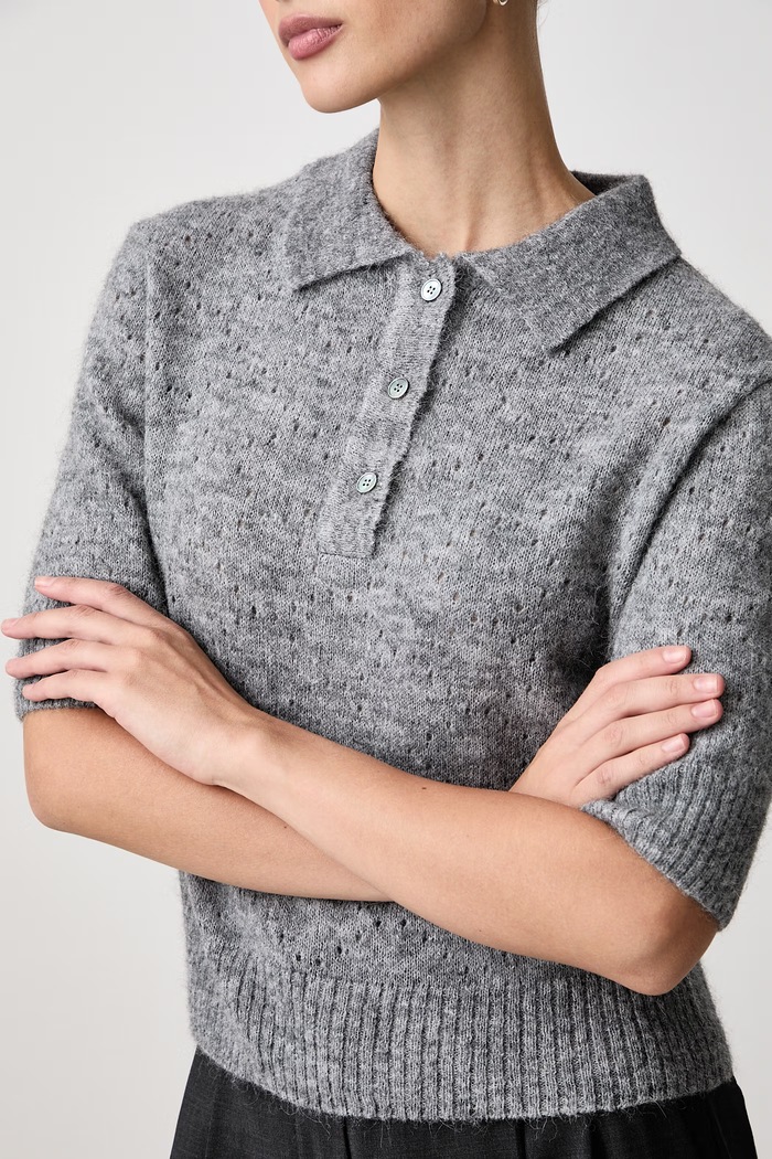 Sweter z krótkim rękawem damski z wełną alpaki Paul&Shark 16351106 szary