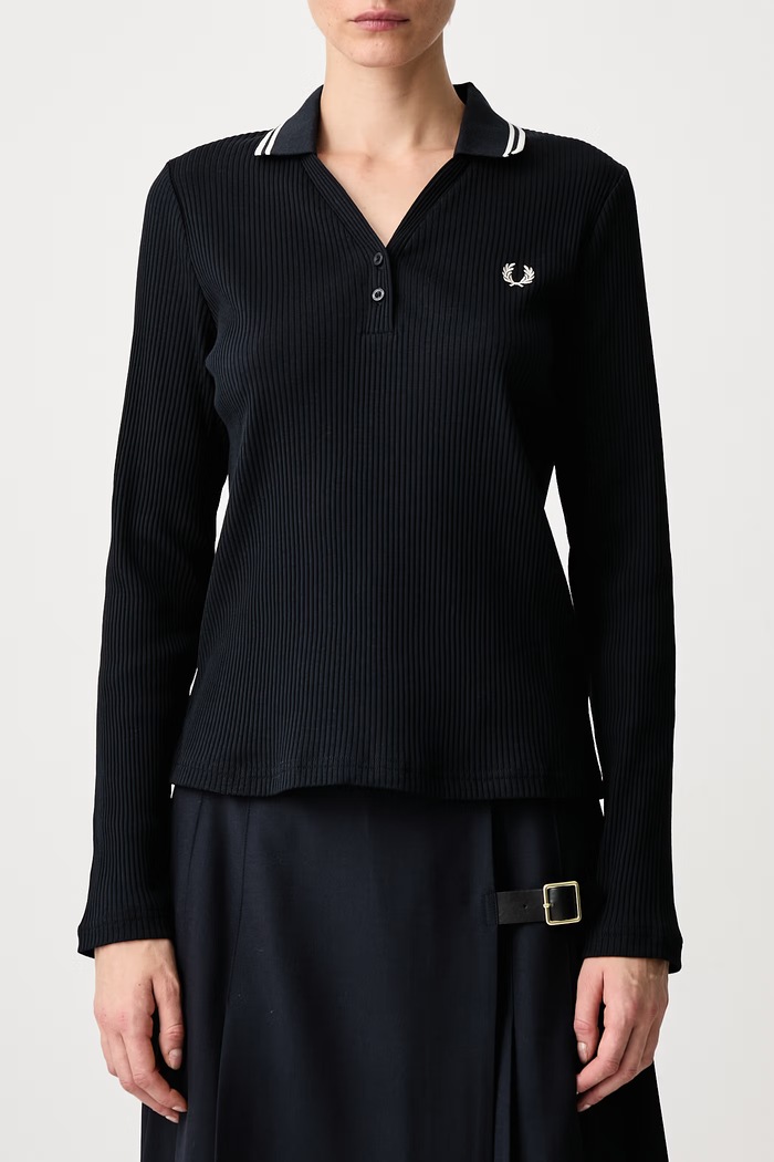 Longsleeve damski z bawełną Fred Perry granatowy G3164.608