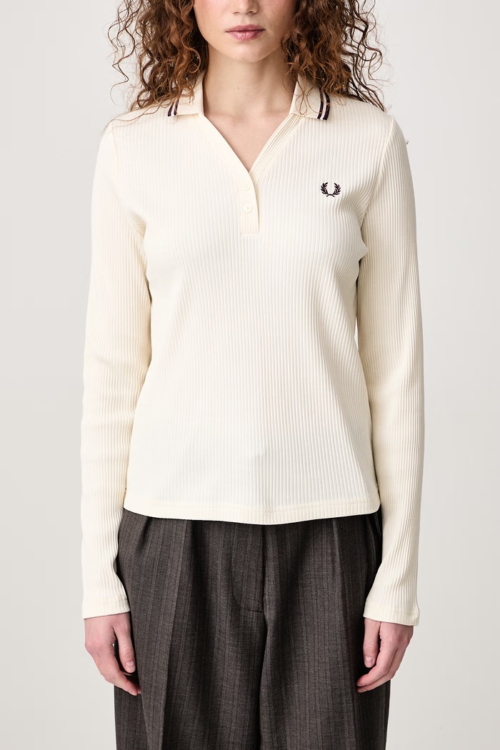 Longsleeve damski z bawełną Fred Perry beżowy G3164.560