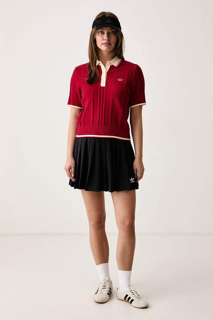 adidas Originals Polo tricotat pentru femei cu vâscoză Cable Knit KR7060 rosu AW26