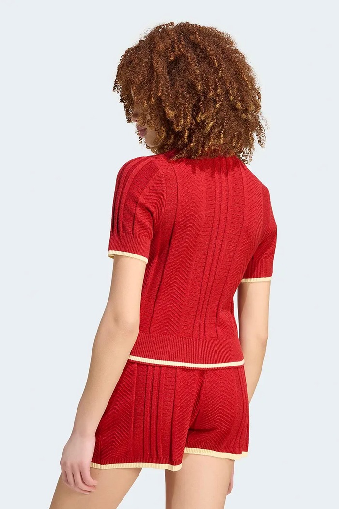adidas Originals Úpletové polo tričko dámske s viskózou Cable Knit KR7060 červená AW26