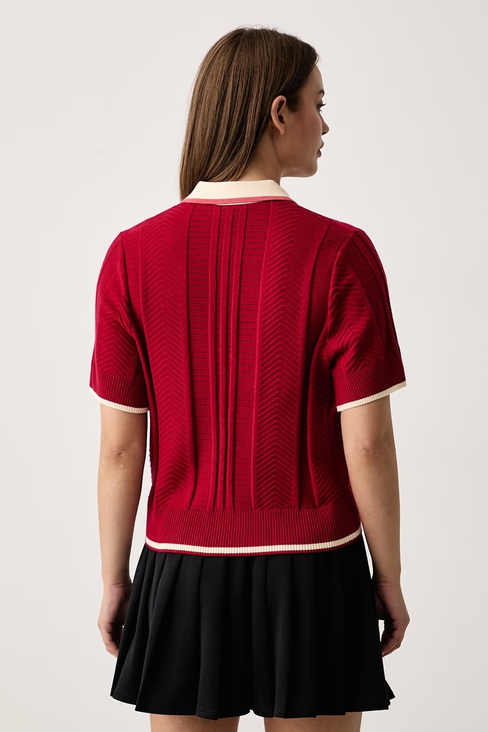 Odzież adidas Originals Polo swetrowe damskie z wiskozą Cable Knit KR7060 czerwony
